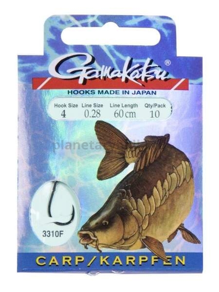 Крючки с поводком Gamakatsu Booklet CARP 3310F №04, 0.28мм, 60см, 10шт.
