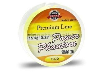Монофильная леска Power Phantom Premium Line FLUO YELLOW 120м, 0,37мм, 12,3кг