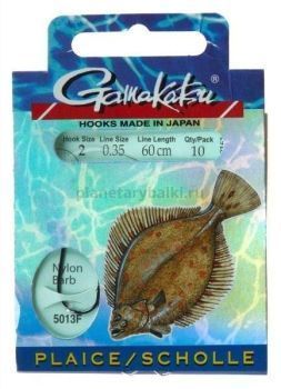 Крючки с поводком Gamakatsu Booklet FLAT FISH 5013F №02, 0.35мм, 60см, 10шт.