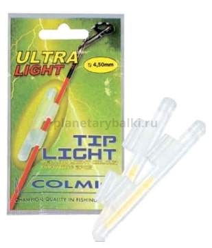 Светлячок с держателем на хлыст COLMIC TIP LIGHT диаметр 4,5мм, желтый, 2шт.