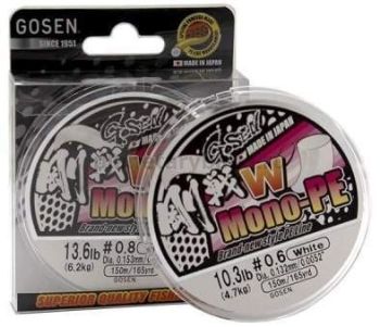Плетеный шнур Gosen W Mono PE 150м, 0,153мм, #0,8, 6,2кг White