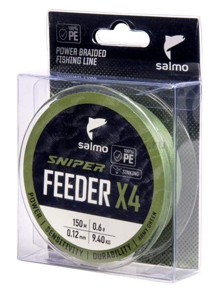 Шнур плетёный Salmo Sniper х4 FEEDER BRAID Army Green 150м, 0,12мм, 9,4кг
