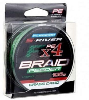 Шнур плетеный FLAGMAN S-River Braid PE Hybrid F4 Feeder Grass Camo 100м, 0,18мм, 11,6кг