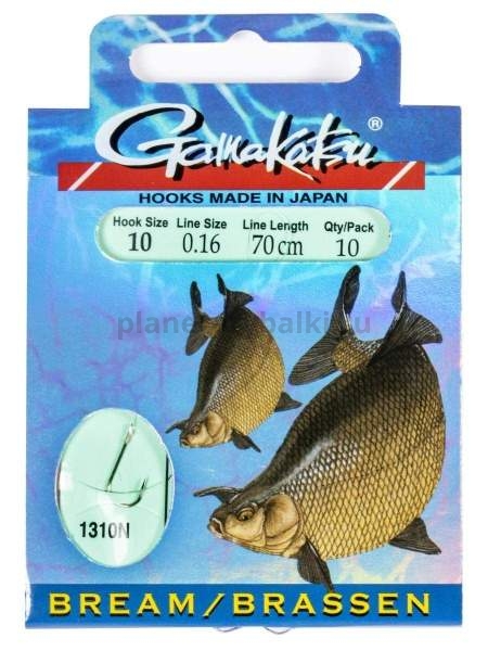 Крючки с поводком Gamakatsu Booklet BREAM 1310N №10, 0.18мм, 70см, 10шт.