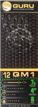 Поводки готовые GURU QM1 Standard Hair 4" 10см, №12, 0,19мм, 8шт.