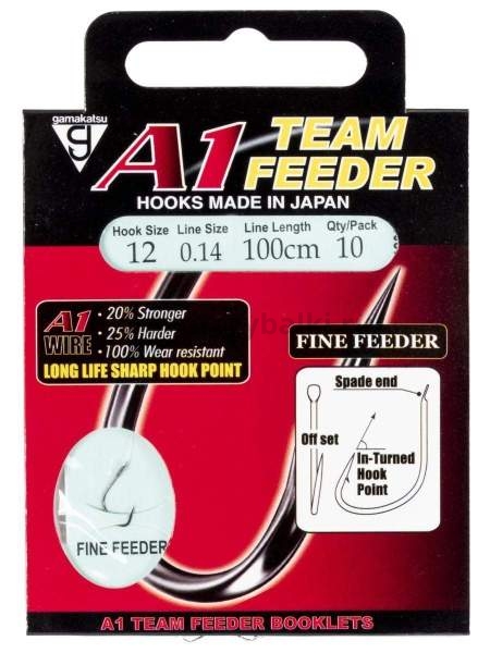 Крючки с поводком Gamakatsu Booklet A1 FINE FEEDER №12, 0.14мм, 100см, 10шт.