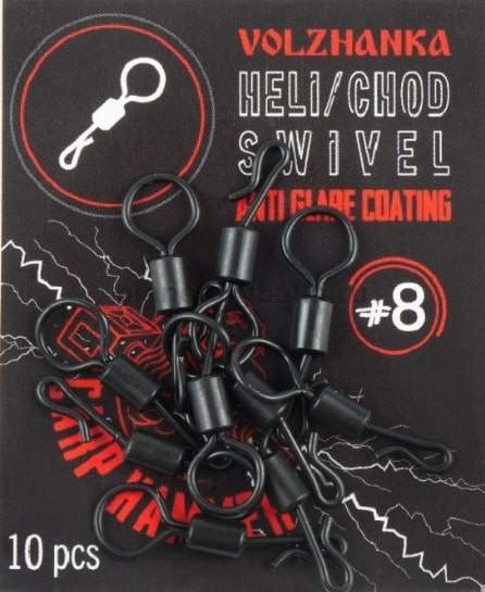 Вертлюги с увеличенным ухом и быстросъемом Volzhanka Carp Hammer Heli/Chod Swivel №8, 10шт.