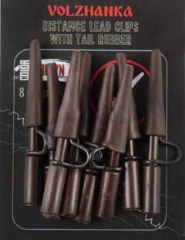 Усиленная безопасная клипса + конус Volzhanka Carp Hammer Distance Lead Clips with Tail Rubber цвет Brown, 8шт.
