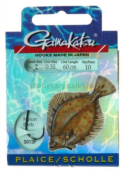 Крючки с поводком Gamakatsu Booklet FLAT FISH 5013F №02, 0.35мм, 60см, 10шт.