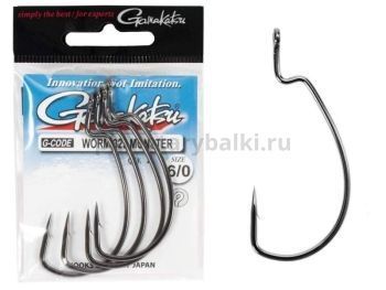 Крючки офсетные Gamakatsu Worm 323 MONSTER HOOKS BLACK №6/0, 4шт.