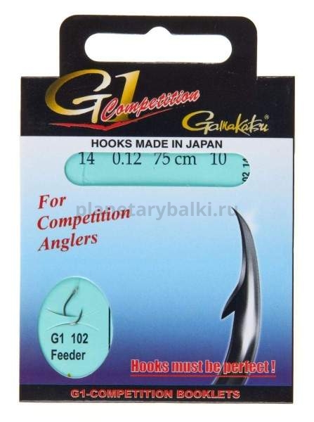 Крючки с поводком Gamakatsu Booklet FEEDER G1-102 №14, 0.12мм, 75см, 10шт.