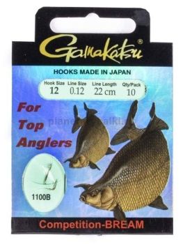 Крючки с поводком Gamakatsu Booklet BREAM COM 1100B №12, 0.12мм, 22см, 10шт.