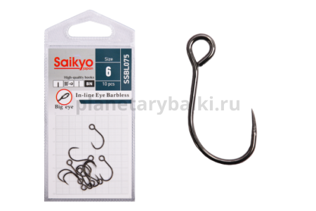 Крючки Saikyo SSBL075-BN IN-LINE EYE BARBLESS №6, 10шт.