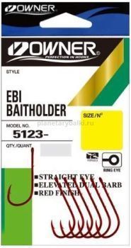Крючки OWNER 5123 Ebi Baitholder red №1/0, 6шт.
