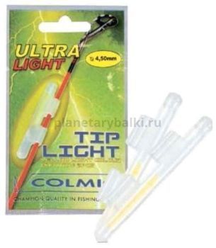 Светлячок с держателем на хлыст COLMIC TIP LIGHT желтый, диаметр 5мм, 2шт.