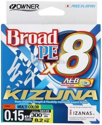 Шнур OWNER Kizuna X8 Broad PE multi color 10м, 300м, 0,15мм, 8,2кг