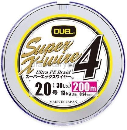 Плетеный шнур Duel PE Super X-Wire 4 200м, 0,235мм, 13кг, #2,0 5Color-Yellow Marking