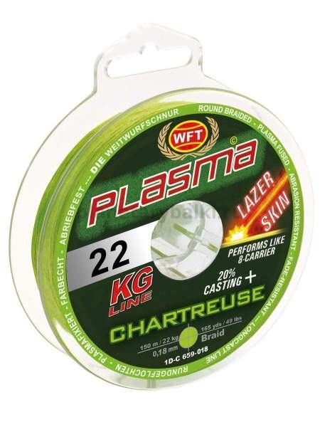 Шнур плетёный WFT KG PLASMA LAZER SKIN Chartreuse 150м, 0,18мм, 22кг