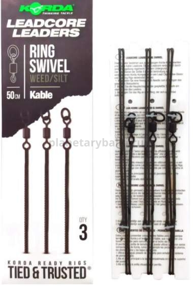 Лидкор KORDA Kable Leadcore Leader Ring Swivel Weed 50см, 3шт.