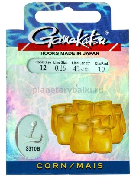 Крючки с поводком Gamakatsu Booklet CORN 3310B №12, 0.16мм, 45см, 10шт.