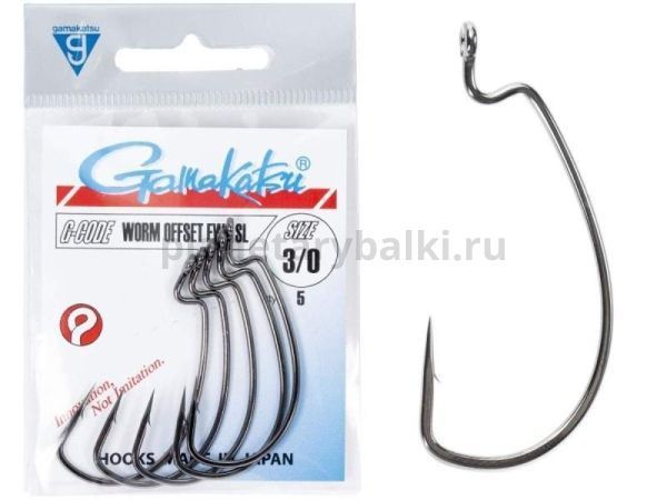 Крючки офсетные Gamakatsu Worm OFFSET EWG SL HOOKS BLACK №3/0, 5шт.