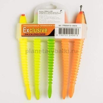 Приманки поролоновые Россия 3D Ex WORM FLUO  MIX под офсетный крючок №3/0, 4/0, 5/0, 14см, 5шт.