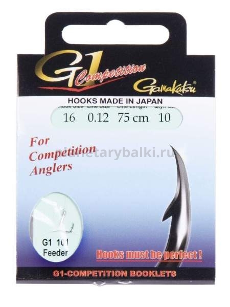 Крючки с поводком Gamakatsu Booklet FEEDER G1-101 №16, 0.12мм, 75см, 10шт.