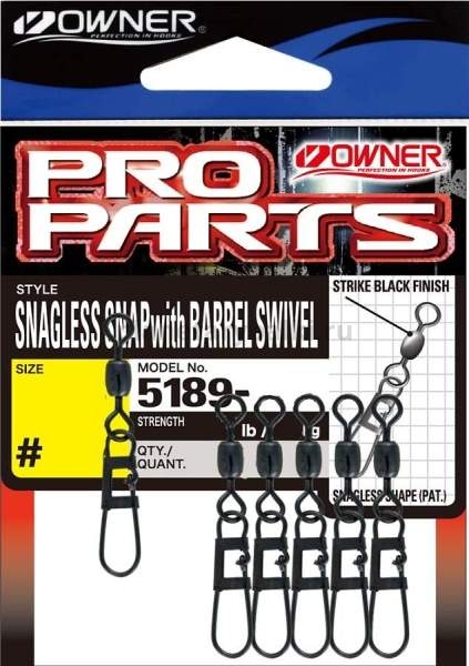 OWNER Застежка с вертлюгом Snagless Snap w/Barrel Swivel №6 5шт