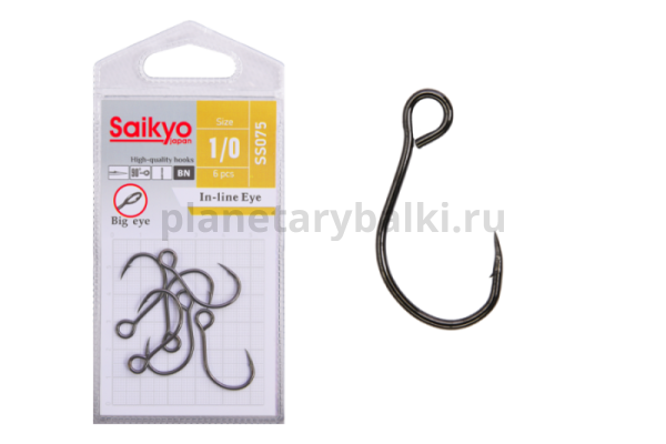 Крючки Saikyo SS075-BN IN-LINE EYE №1/0, 6шт.