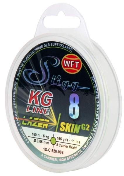 Шнур плетёный WFT KG SLIGG LAZER SKIN G2 x8 Chartreuse150м, 0,06мм, 5кг