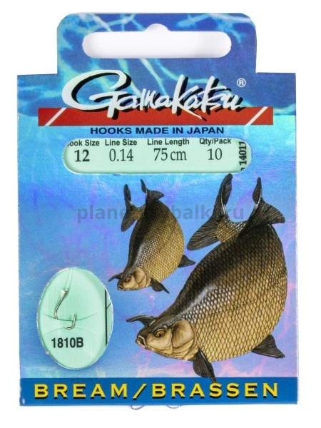 Крючки с поводком Gamakatsu Booklet BR. FEEDER 1810B №12, 0.14мм, 75см, 10шт.