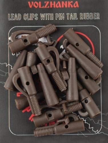 Безопасная клипса с фиксатором+конус Volzhanka Carp Hammer Lead Clips with Pin Tail Rubber, цвет Trans Brown 8шт.