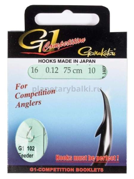 Крючки с поводком Gamakatsu Booklet FEEDER G1-102 №16, 0.12мм, 75см, 10шт.