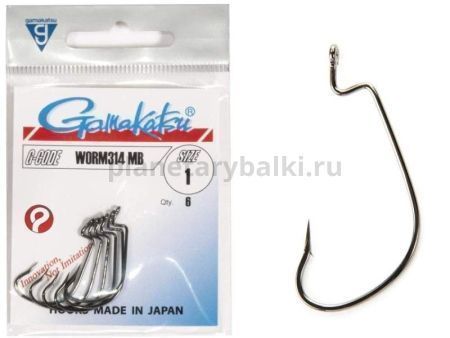 Крючки офсетные Gamakatsu Worm 314 HOOKS BLACK №1/0, 6шт.