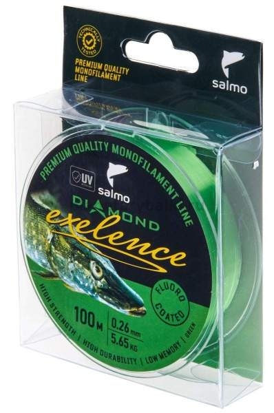 Леска монофильная Salmo Diamond EXELENCE FLUORO COATED Green 100м, 0,26мм, 5,65кг