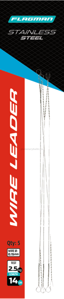 Поводок скрутка F-FISHING Wire Leader стальной 2,5кг, 14см, 0,15мм, 5шт.