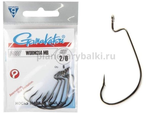 Крючки офсетные Gamakatsu Worm 314 HOOKS №2/0, 6шт.