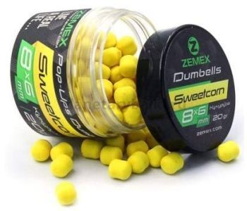 Бойлы плавающие ZEMEX Pop-Ups Dumbells Sweetcorn 8х6мм, 20гр.