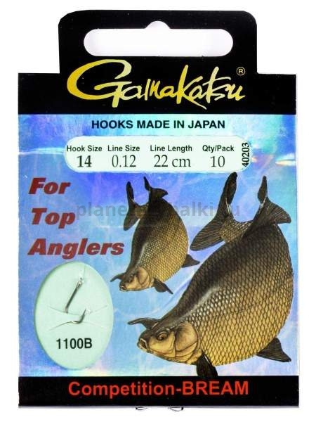 Крючки с поводком Gamakatsu Booklet BREAM COM 1100B №14, 0.12мм, 22см, 10шт.
