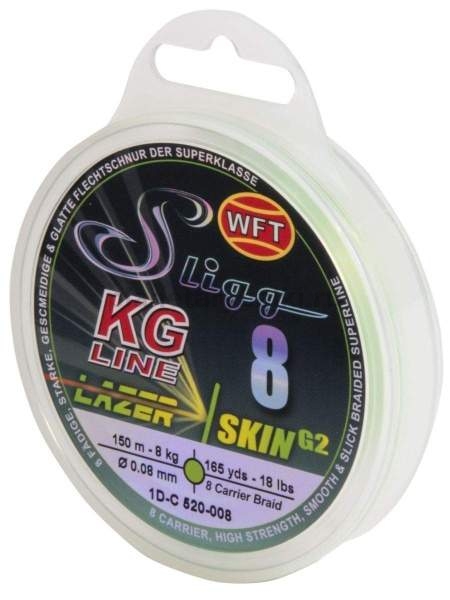 Шнур плетёный WFT KG SLIGG LAZER SKIN G2 x8 Chartreuse150м, 0,08мм, 8кг