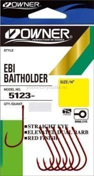 Крючки OWNER 5123 Ebi Baitholder red №2/0, 5шт.