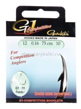 Крючки с поводком Gamakatsu Booklet FEEDER G1-101 №12, 0.14мм, 75см, 10шт.