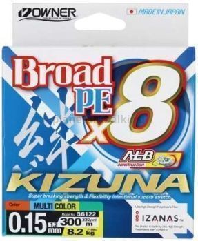 Шнур OWNER Kizuna X8 Broad PE multi color 10м, 300м, 0,15мм, 8,2кг