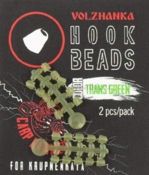 Стопор для размещения на крючке Volzhanka Hook Beads цвет Trans Green, 2шт.