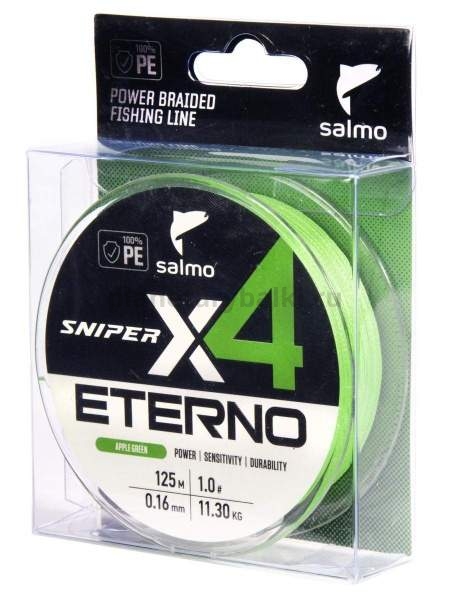Шнур плетёный Salmo Sniper х4 ETERNO BRAID Apple Green 125м, 0,16мм, 11,3кг