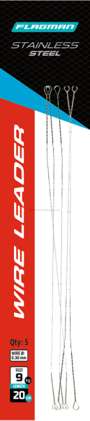 Поводок скрутка F-FISHING Wire Leader стальной 9кг, 20см, 0,30мм, 5шт.
