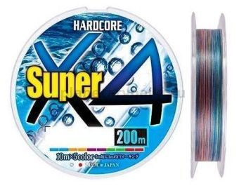 Плетеный шнур Duel PE Hardcore Super X4 200м, 0,19мм, #1,2, 9кг 5Color