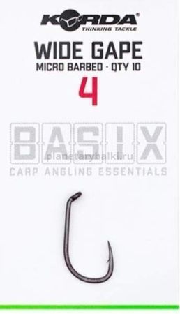 KORDA Крючок Basix Wide Gape №4 с микробородкой 10шт