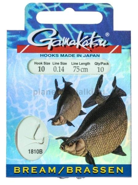 Крючки с поводком Gamakatsu Booklet BR. FEEDER 1810B №10, 0.14мм, 75см, 10шт.