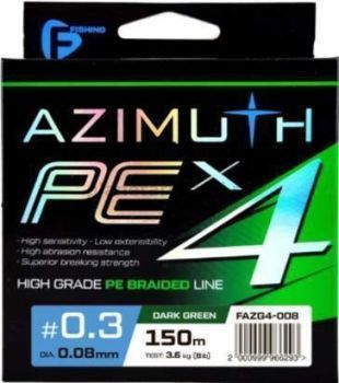 Шнур плетеный F-FISHING Azimuth PE X4 150м, 0,10мм, 4,6кг/10lb, цвет Dark Green